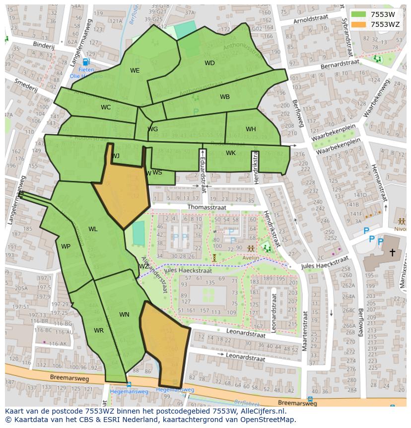 Afbeelding van het postcodegebied 7553 WZ op de kaart.