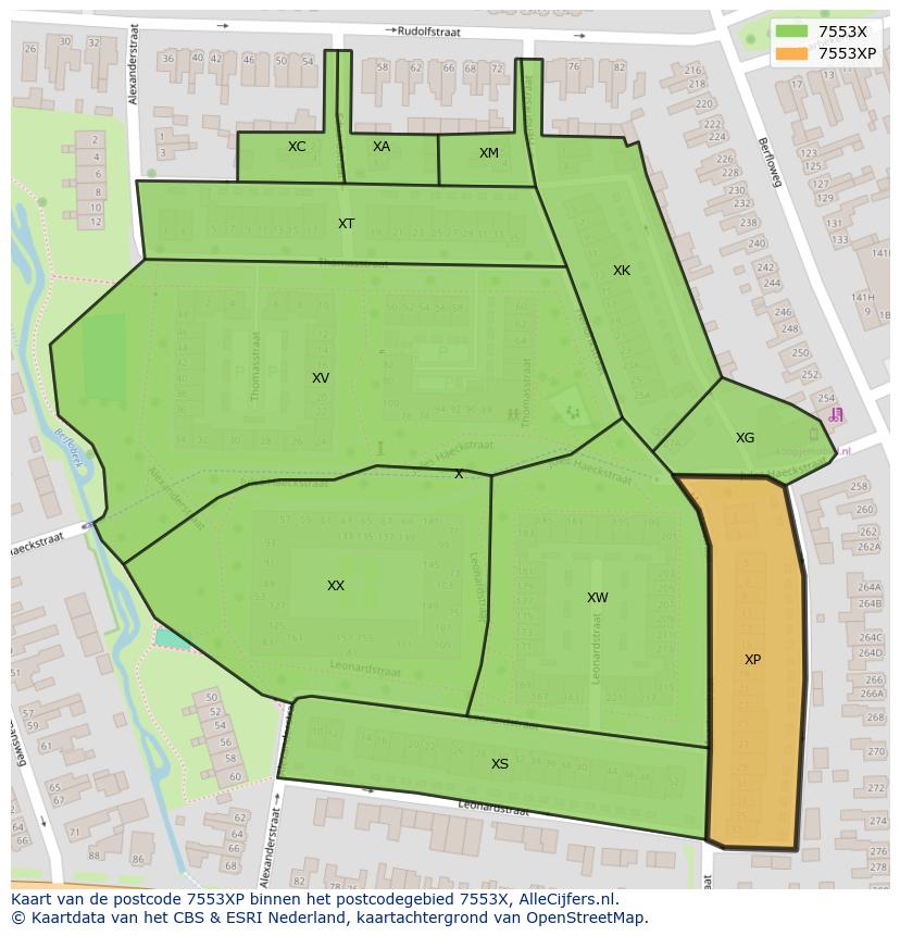 Afbeelding van het postcodegebied 7553 XP op de kaart.