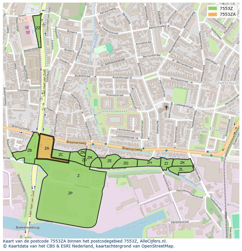 Afbeelding van het postcodegebied 7553 ZA op de kaart.