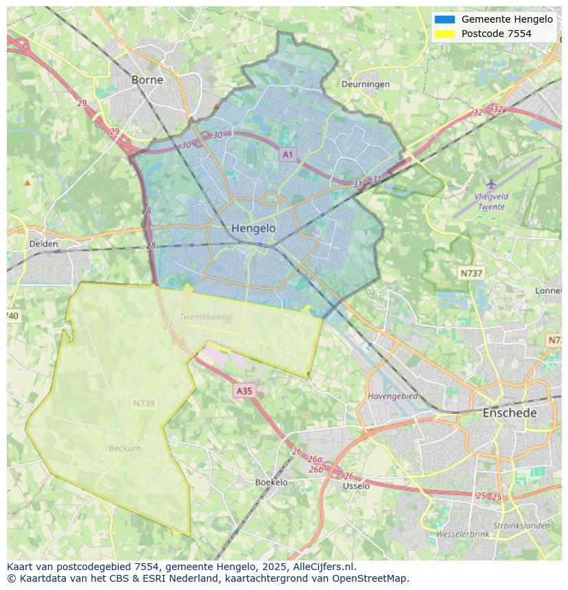 Afbeelding van het postcodegebied 7554 op de kaart.
