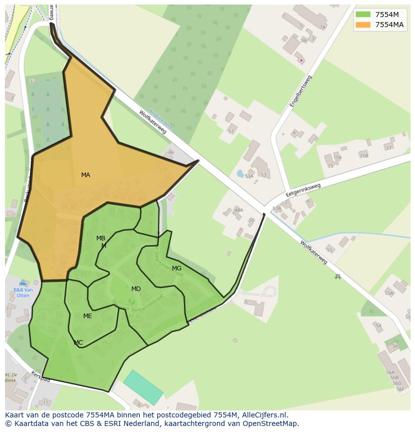 Afbeelding van het postcodegebied 7554 MA op de kaart.