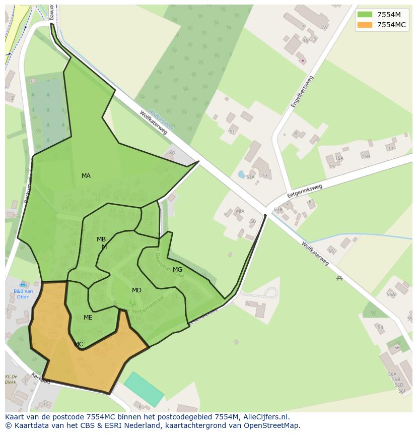 Afbeelding van het postcodegebied 7554 MC op de kaart.