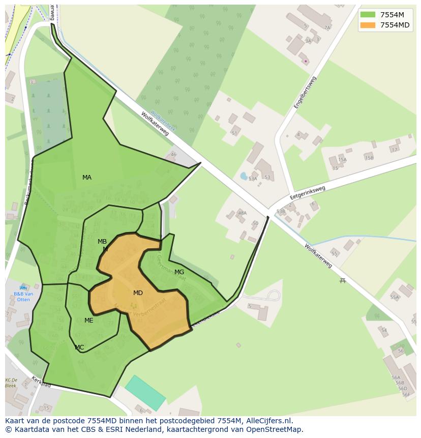 Afbeelding van het postcodegebied 7554 MD op de kaart.
