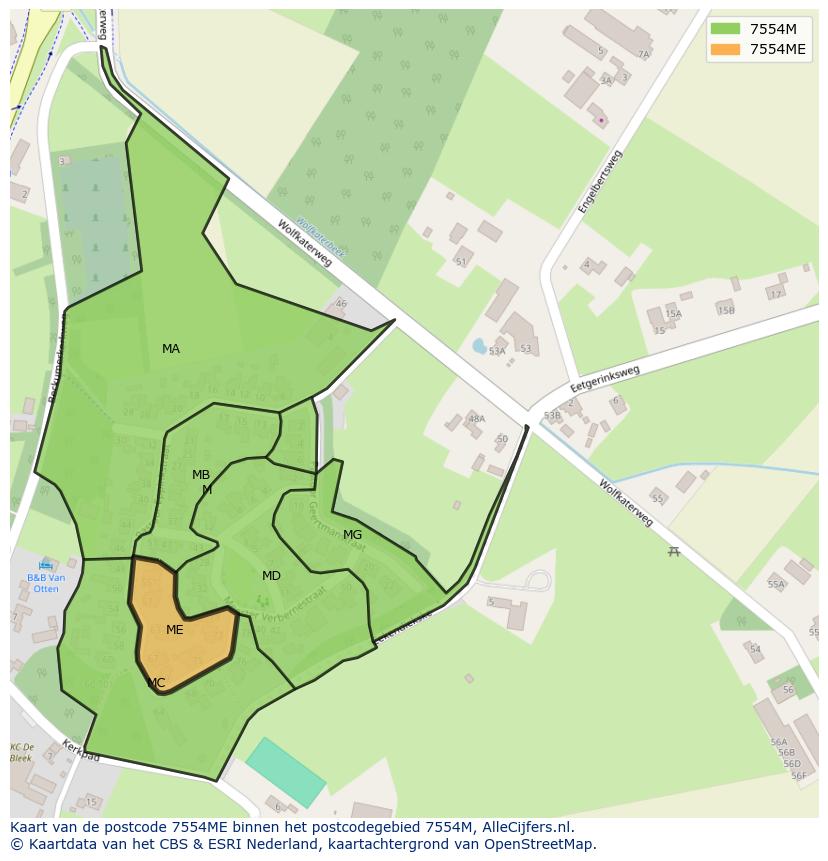 Afbeelding van het postcodegebied 7554 ME op de kaart.