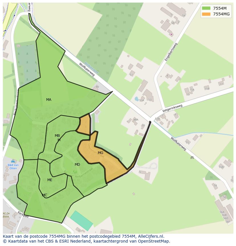 Afbeelding van het postcodegebied 7554 MG op de kaart.