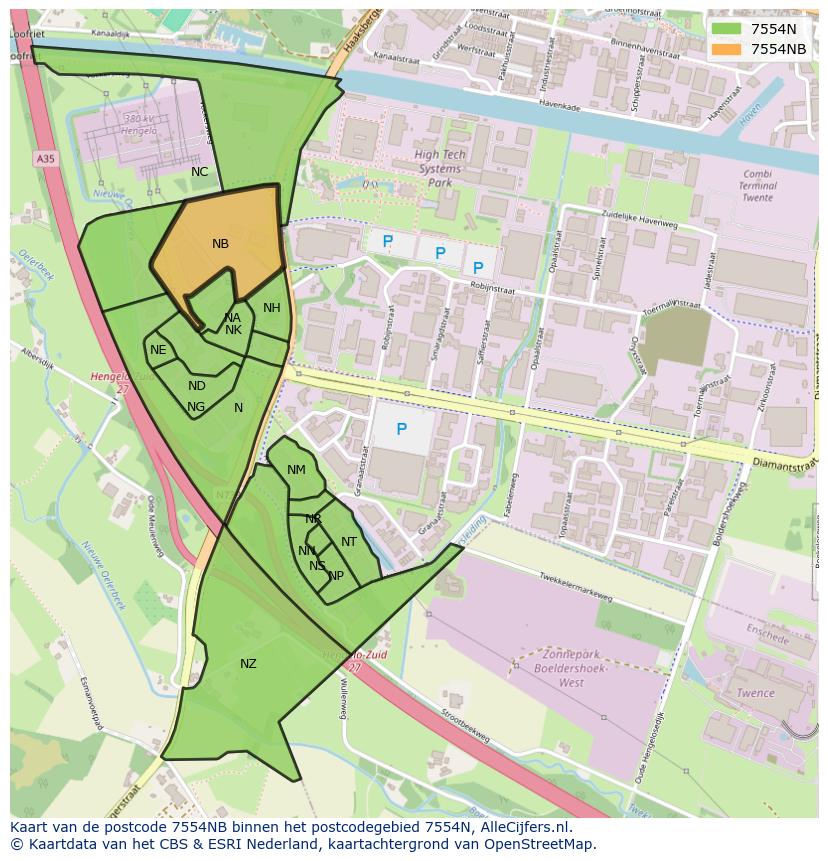 Afbeelding van het postcodegebied 7554 NB op de kaart.