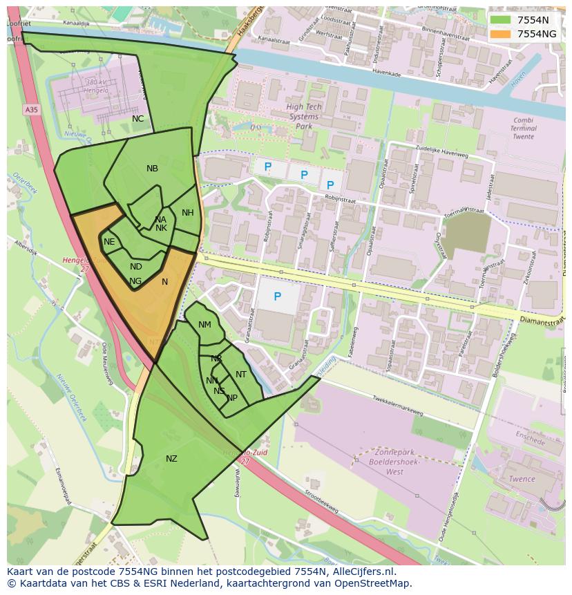 Afbeelding van het postcodegebied 7554 NG op de kaart.