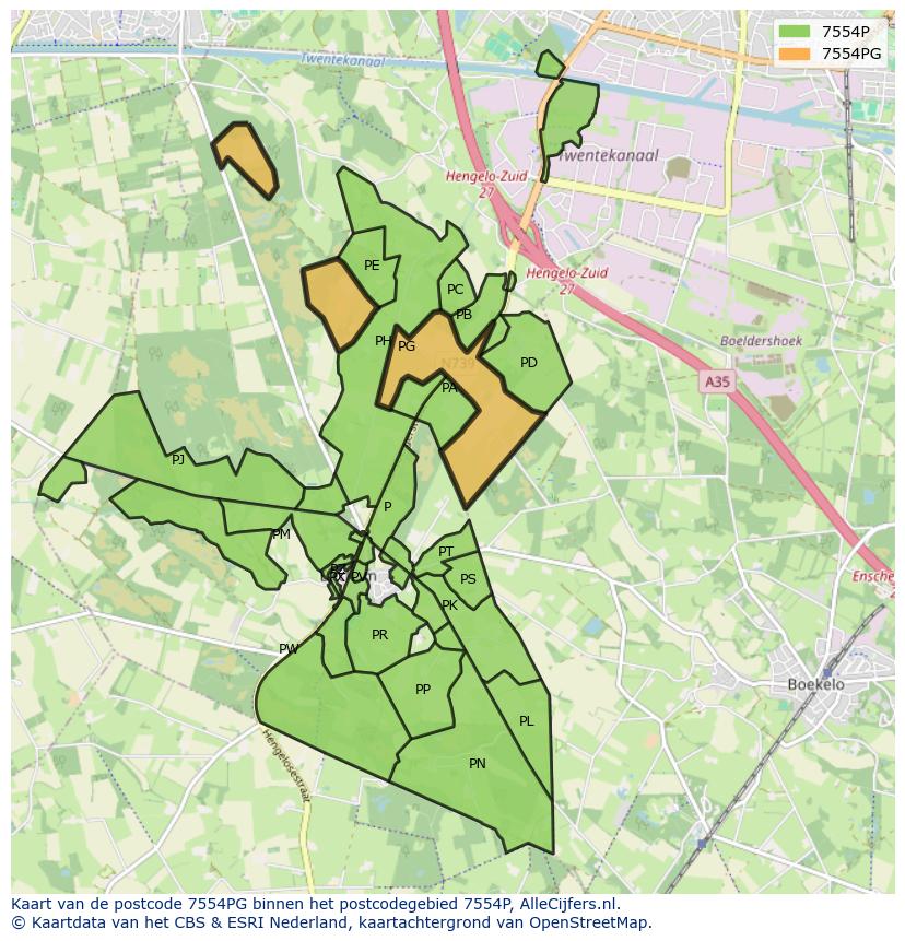 Afbeelding van het postcodegebied 7554 PG op de kaart.