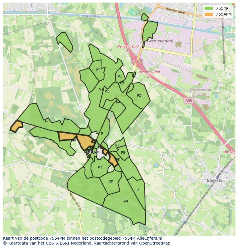 Afbeelding van het postcodegebied 7554 PM op de kaart.