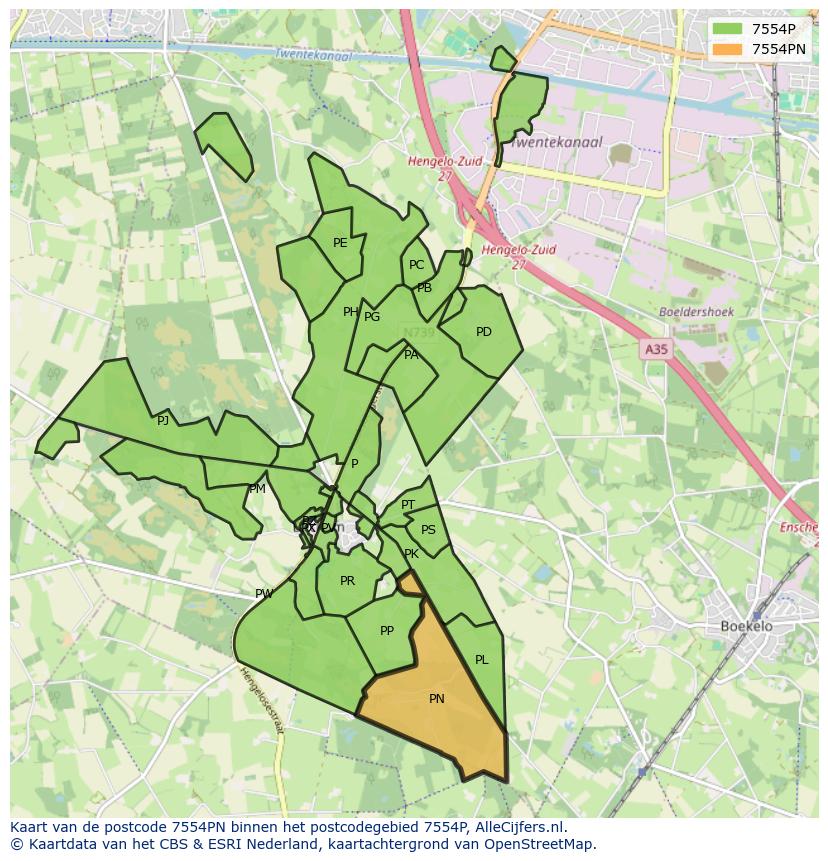 Afbeelding van het postcodegebied 7554 PN op de kaart.