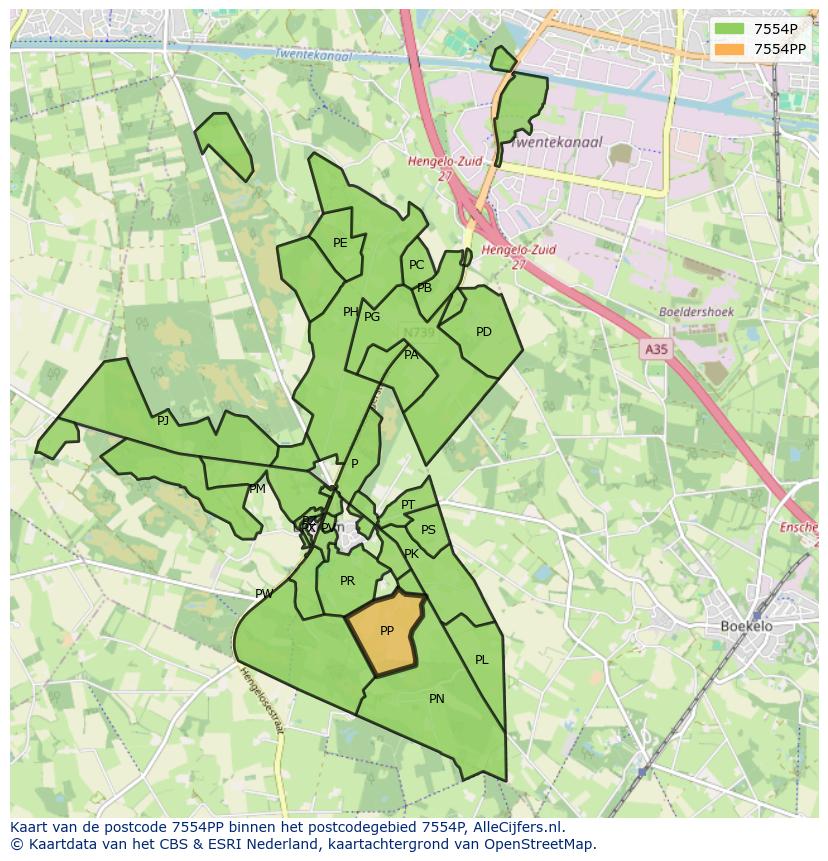 Afbeelding van het postcodegebied 7554 PP op de kaart.
