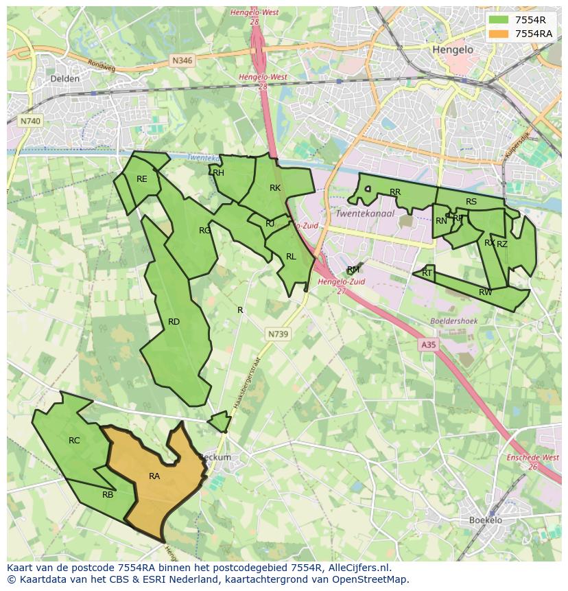 Afbeelding van het postcodegebied 7554 RA op de kaart.