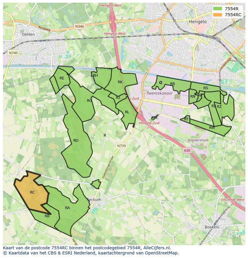 Afbeelding van het postcodegebied 7554 RC op de kaart.