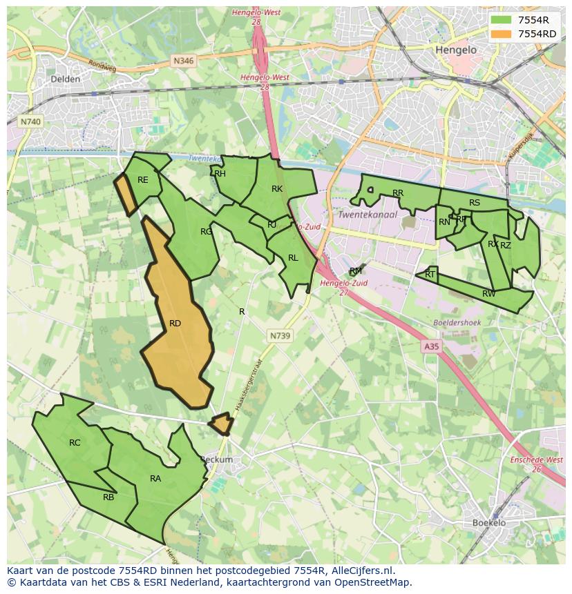 Afbeelding van het postcodegebied 7554 RD op de kaart.