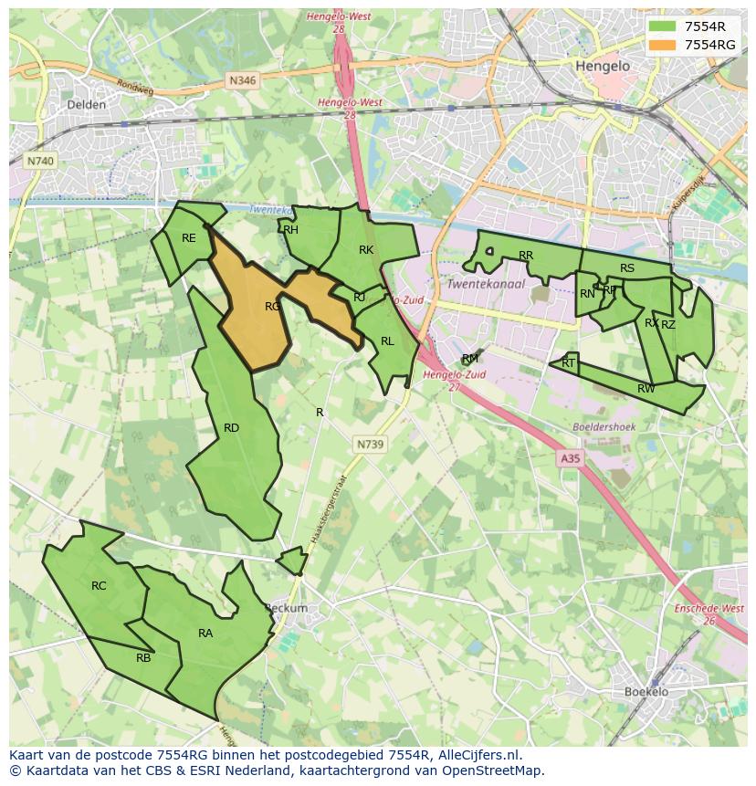 Afbeelding van het postcodegebied 7554 RG op de kaart.