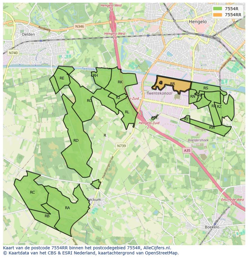 Afbeelding van het postcodegebied 7554 RR op de kaart.