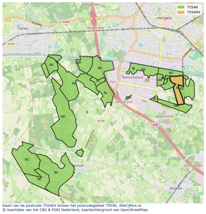 Afbeelding van het postcodegebied 7554 RX op de kaart.