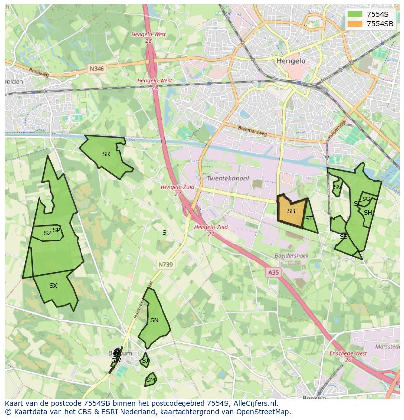 Afbeelding van het postcodegebied 7554 SB op de kaart.