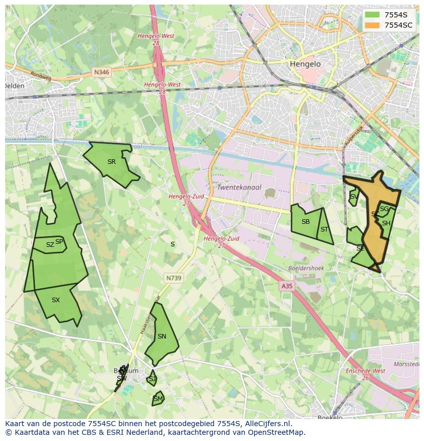 Afbeelding van het postcodegebied 7554 SC op de kaart.