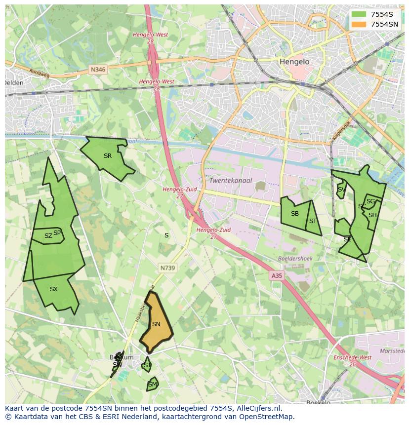 Afbeelding van het postcodegebied 7554 SN op de kaart.