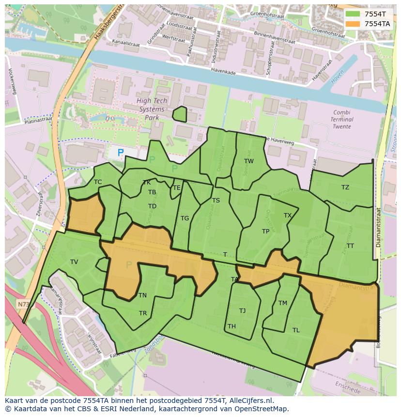 Afbeelding van het postcodegebied 7554 TA op de kaart.