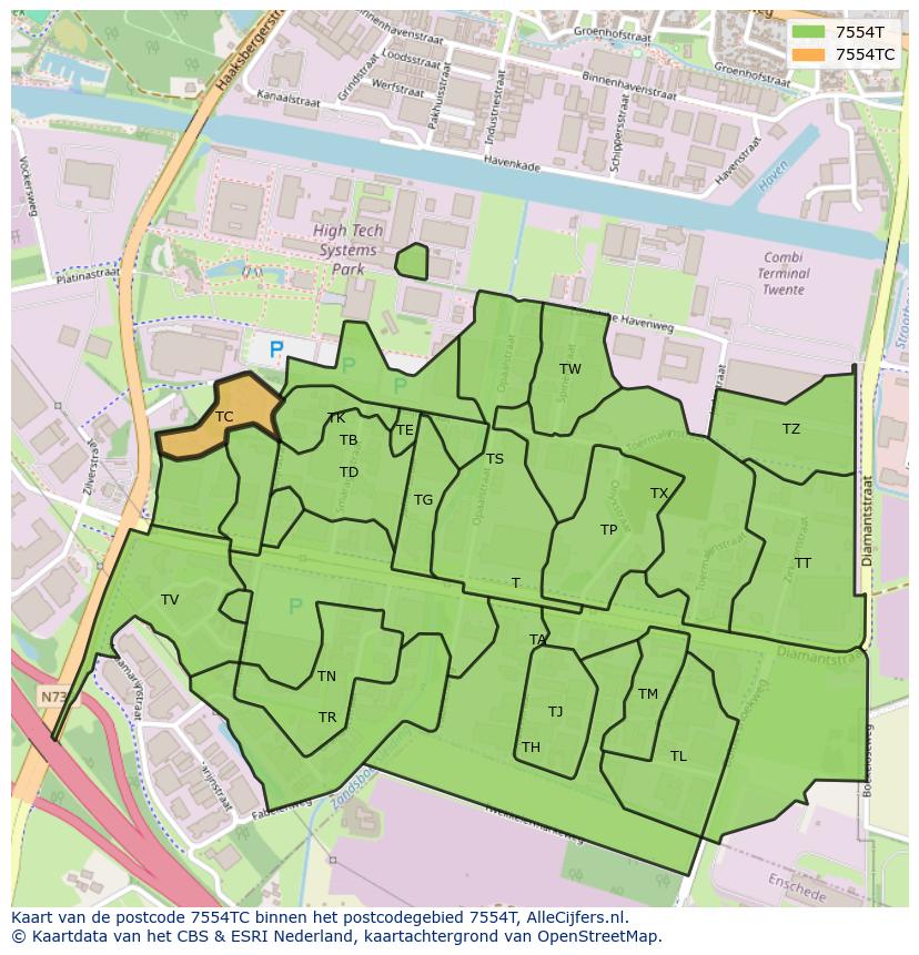 Afbeelding van het postcodegebied 7554 TC op de kaart.