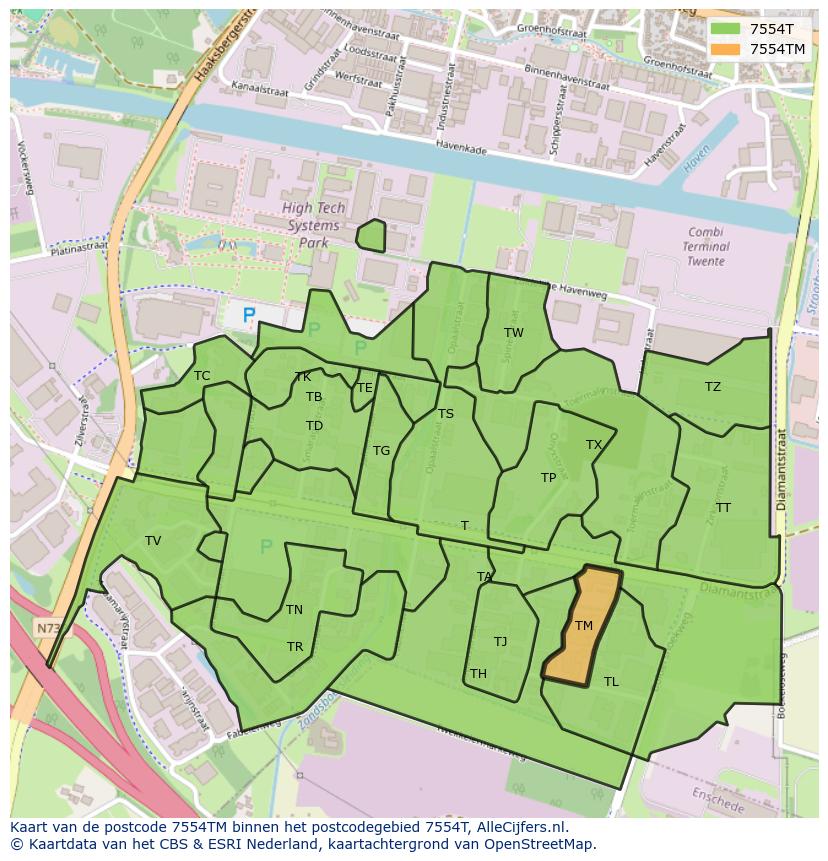 Afbeelding van het postcodegebied 7554 TM op de kaart.