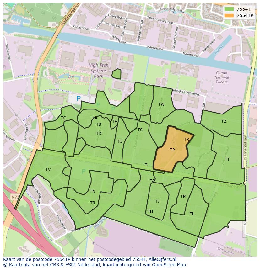 Afbeelding van het postcodegebied 7554 TP op de kaart.