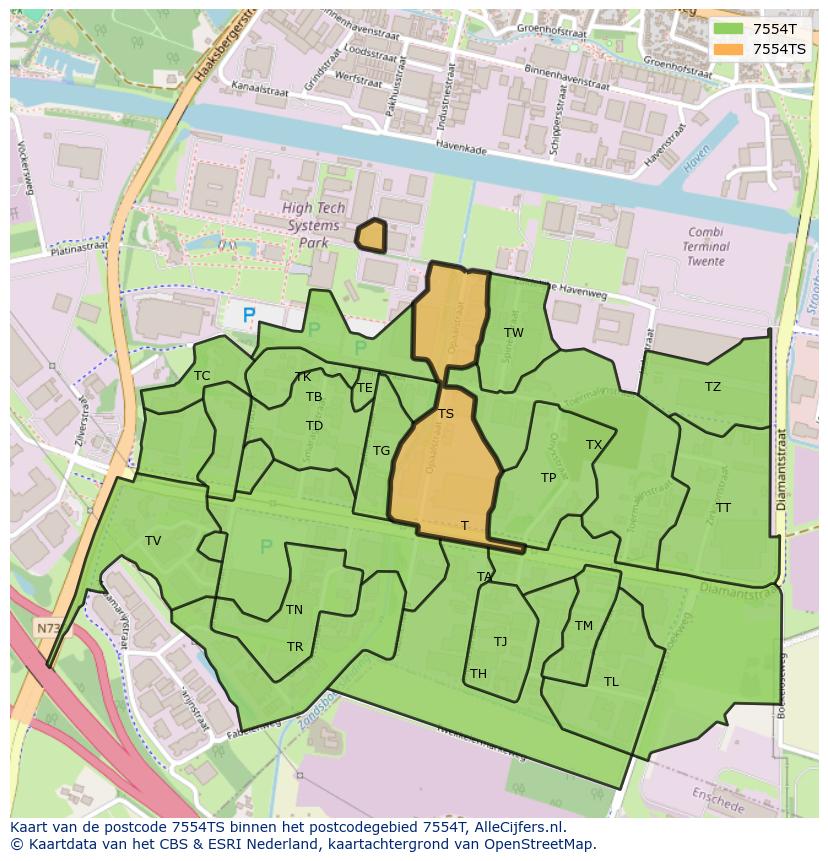 Afbeelding van het postcodegebied 7554 TS op de kaart.