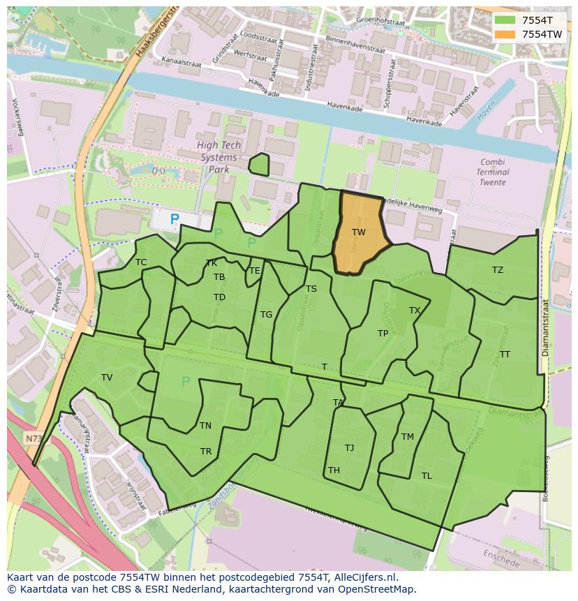 Afbeelding van het postcodegebied 7554 TW op de kaart.
