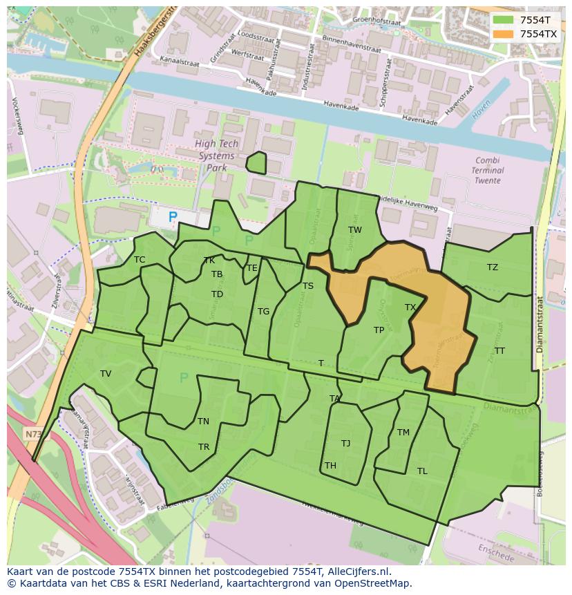 Afbeelding van het postcodegebied 7554 TX op de kaart.