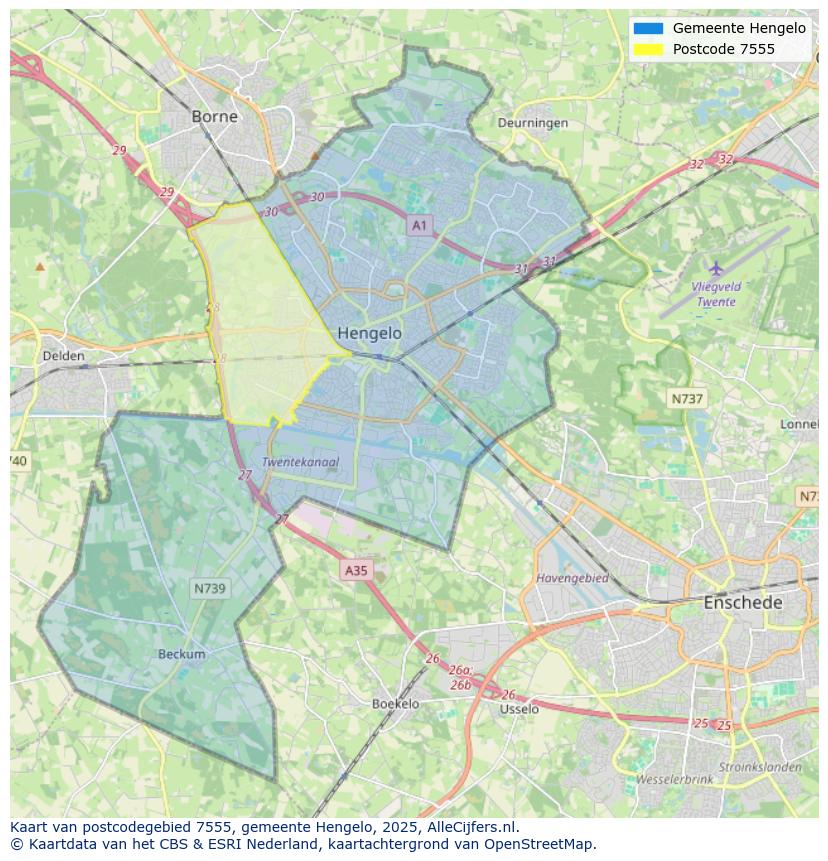Afbeelding van het postcodegebied 7555 op de kaart.