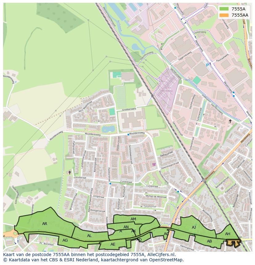 Afbeelding van het postcodegebied 7555 AA op de kaart.