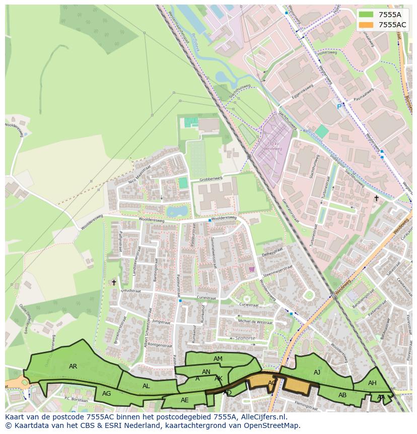 Afbeelding van het postcodegebied 7555 AC op de kaart.
