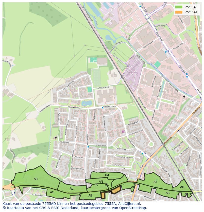Afbeelding van het postcodegebied 7555 AD op de kaart.