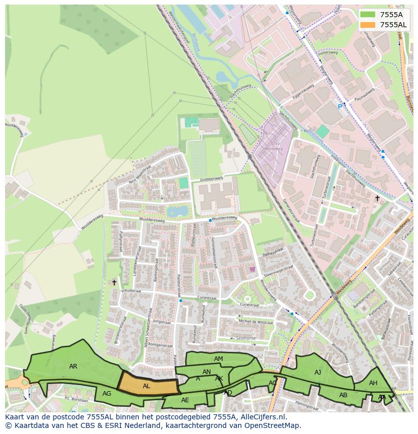 Afbeelding van het postcodegebied 7555 AL op de kaart.