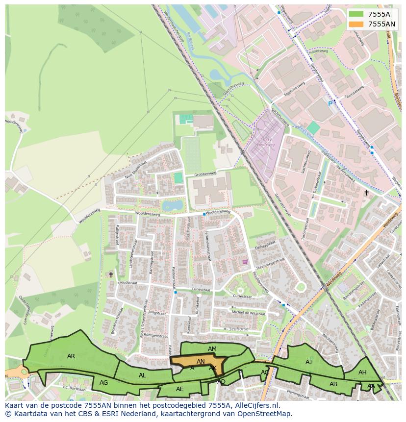 Afbeelding van het postcodegebied 7555 AN op de kaart.