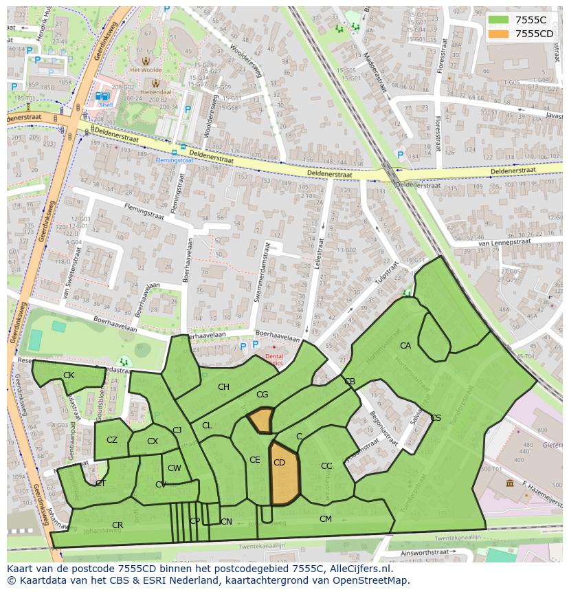 Afbeelding van het postcodegebied 7555 CD op de kaart.
