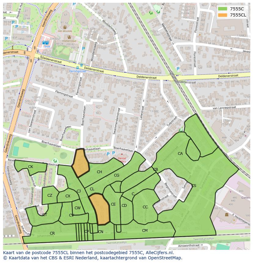 Afbeelding van het postcodegebied 7555 CL op de kaart.