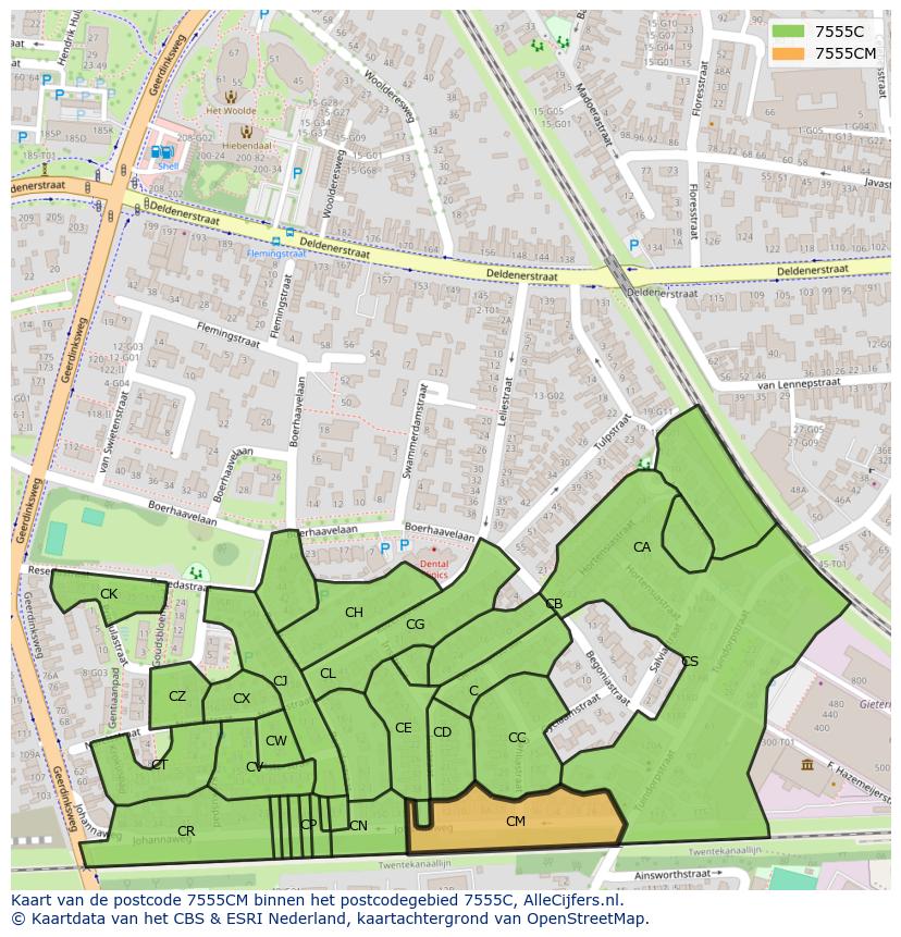 Afbeelding van het postcodegebied 7555 CM op de kaart.