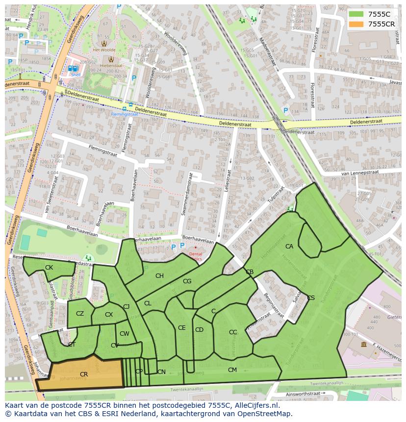 Afbeelding van het postcodegebied 7555 CR op de kaart.