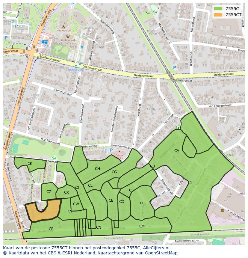 Afbeelding van het postcodegebied 7555 CT op de kaart.