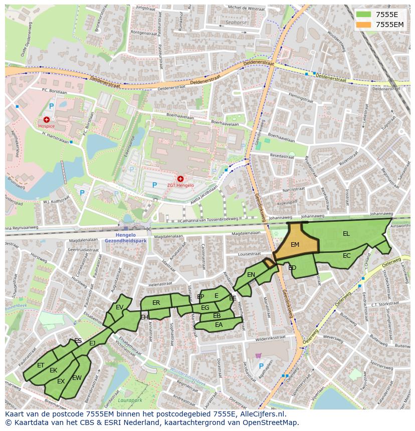 Afbeelding van het postcodegebied 7555 EM op de kaart.