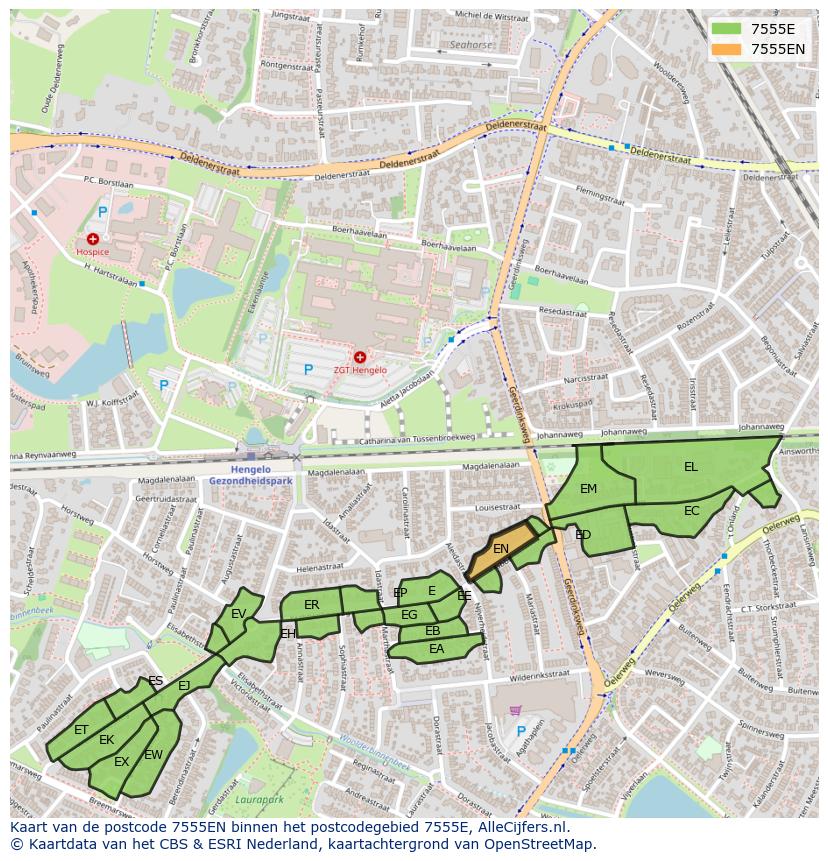 Afbeelding van het postcodegebied 7555 EN op de kaart.