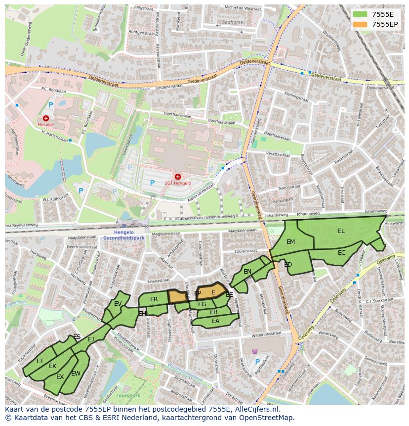 Afbeelding van het postcodegebied 7555 EP op de kaart.