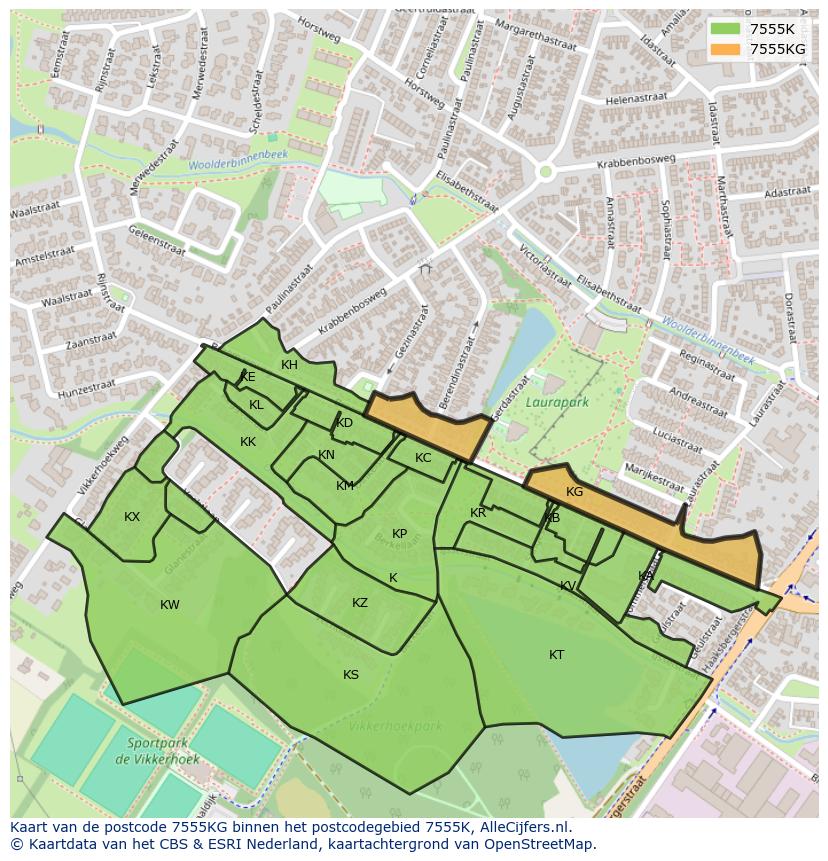 Afbeelding van het postcodegebied 7555 KG op de kaart.