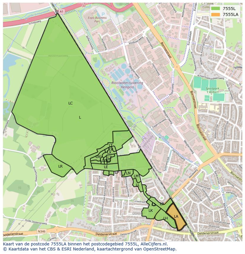Afbeelding van het postcodegebied 7555 LA op de kaart.
