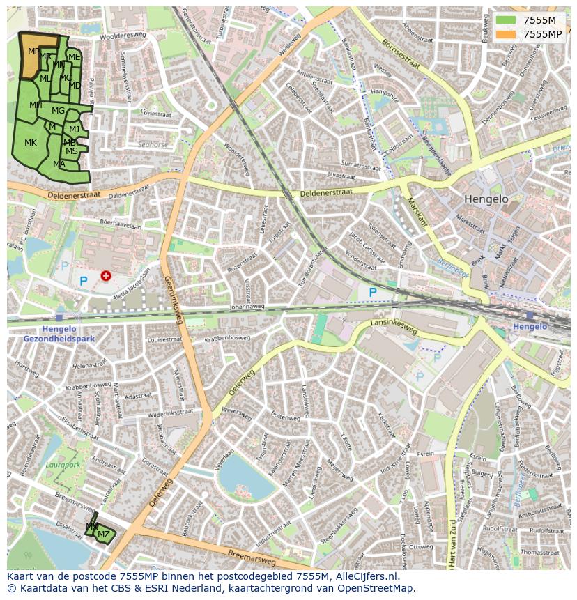 Afbeelding van het postcodegebied 7555 MP op de kaart.