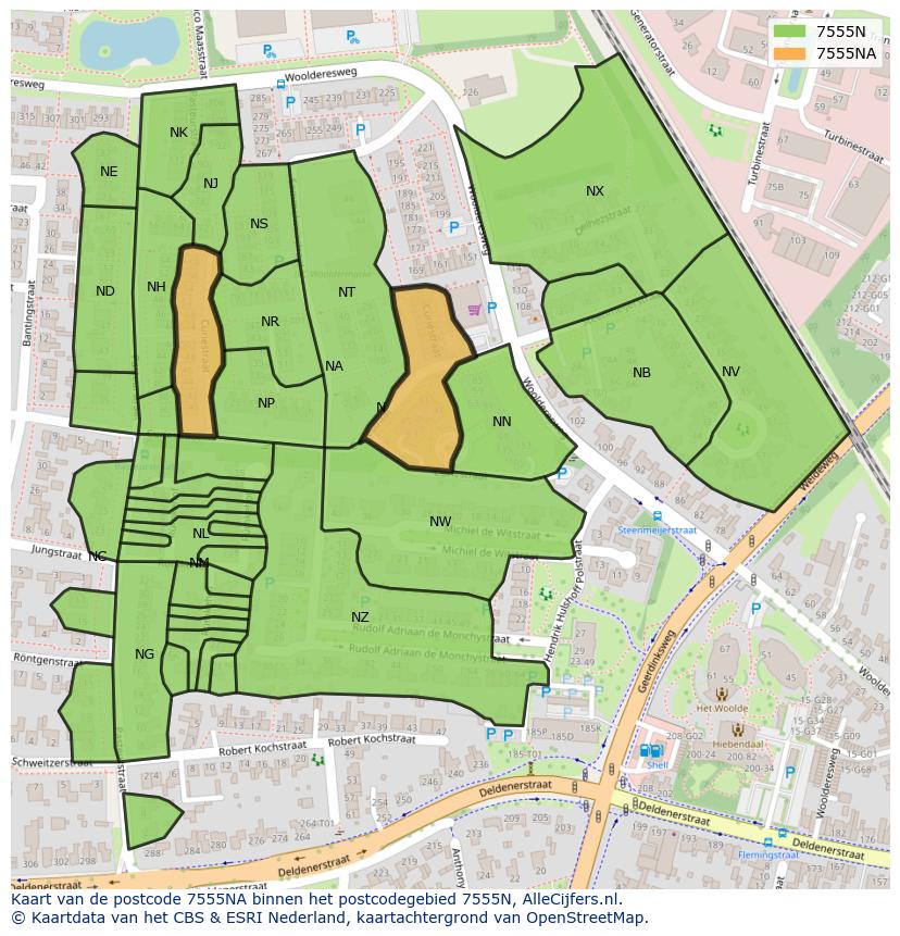 Afbeelding van het postcodegebied 7555 NA op de kaart.