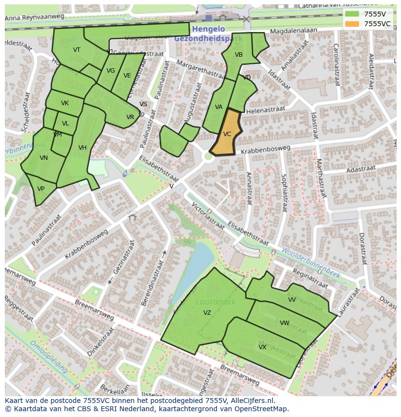Afbeelding van het postcodegebied 7555 VC op de kaart.